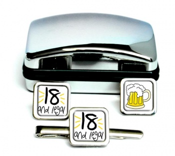 18 and Legal Square Cufflink and Tie Clip Set