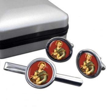 St. Agnes of Rome Round Cufflink and Tie Clip Set