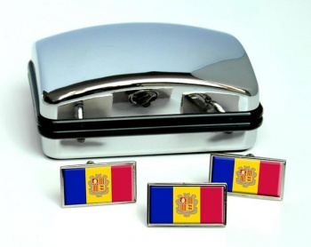 Andorra Flag Cufflink and Tie Pin Set