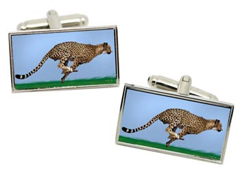 Cheetah Rectangle Cufflinks in Chrome Box