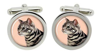 Shorthaired Tabby Cat Portrait Cufflinks in Chrome Box