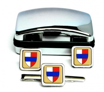 Bedford (England) Square Cufflink and Tie Clip Set