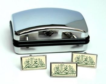 Bism Ellah Al rahman Al Raheem Retangle Cufflink and Tie Pin Set