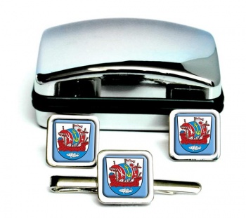 Bremerhaven (Germany) Square Cufflink and Tie Clip Set