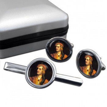 Lord Byron Round Cufflink and Tie Clip Set