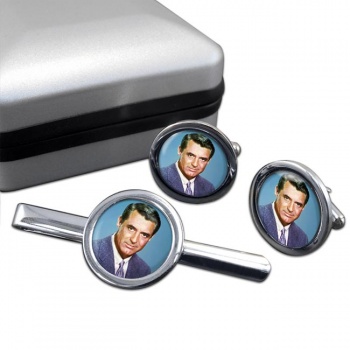 Cary Grant Round Cufflink and Tie Clip Set