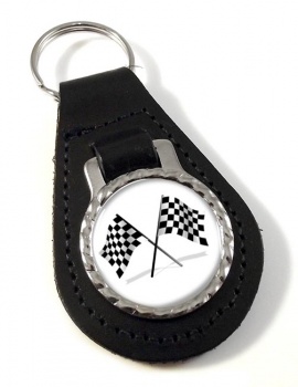 Chequered Flags Leather Key Fob