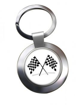Chequered Flags Chrome Key Ring