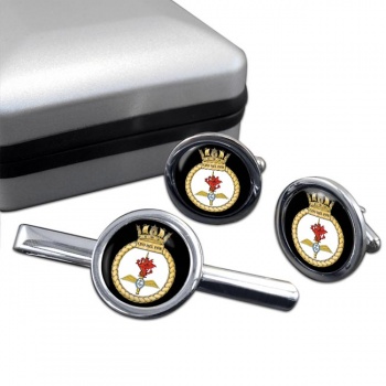 Commando Helicopter Force Royal Marines Round Cufflink and Tie Clip Set