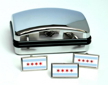 Chicago IL Flag Cufflink and Tie Pin Set
