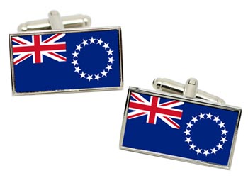 Cook Islands (New Zealand) Flag Cufflinks in Chrome Box
