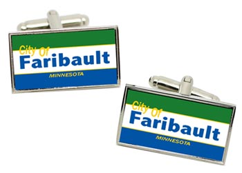 Faribault MN (USA) Flag Cufflinks in Chrome Box