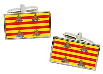 Ibiza (Spain) Flag Cufflinks in Chrome Box