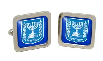 Israel Crest Square Cufflinks in Chrome Box