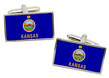 Kansas USA Flag Cufflinks in Chrome Box