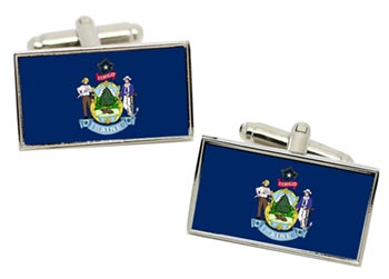Maine USA Flag Cufflinks in Chrome Box