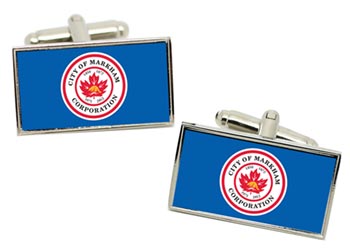 Markham (Canada) Flag Cufflinks in Chrome Box