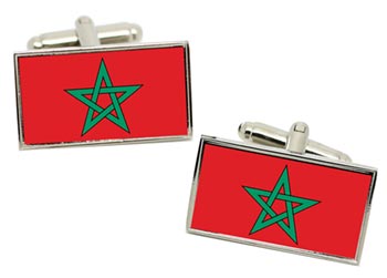 Morocco Flag Cufflinks in Chrome Box