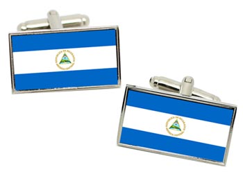 Nicaragua Flag Cufflinks in Chrome Box