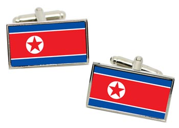 North Korea Flag Cufflinks in Chrome Box