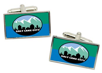 Salt Lake City UT (USA) Flag Cufflinks in Chrome Box