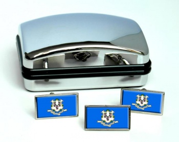 Connecticut Flag Cufflink and Tie Pin Set