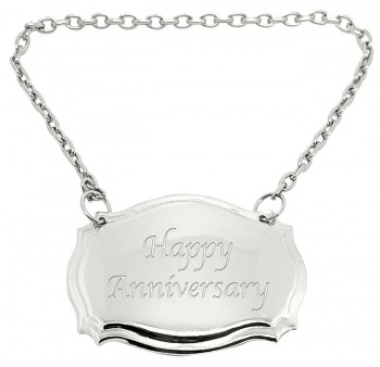 Happy Anniversary Engraved Silver Plated Decanter Label