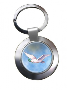Dove of the Ark Leather Chrome Key Ring