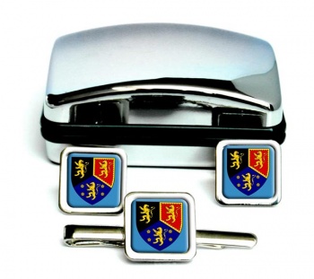 Dyfed-Square Cufflink and Tie Clip Set