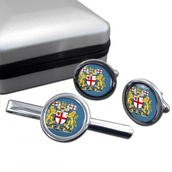 East India Company Round Cufflink and Tie Clip Set