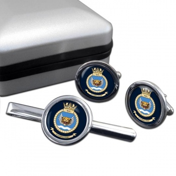 814 Naval Air Squadron (Royal Navy) Round Cufflink and Tie Clip Set