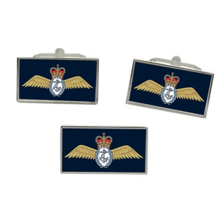 Fleet Air Arm Wings ER, Royal Navy Rectangle Cufflink and Tie Pin Set