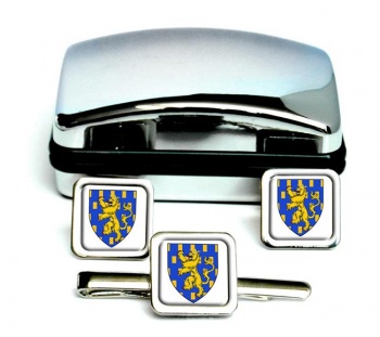 Franche-Comte (France) Square Cufflink and Tie Clip Set