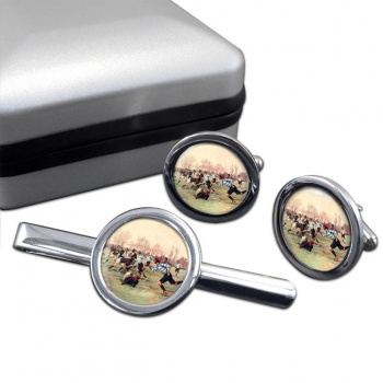 French Rugby at St. Cloud 1906 Round Cufflink and Tie Clip Set