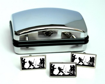 Golf In the Rough Rectangle Cufflink and Tie Pin Set