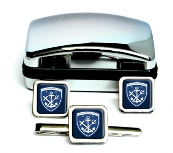 Hellenic Navy (Greece) Square Cufflink and Tie Clip Set