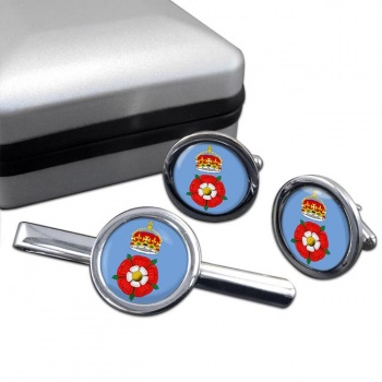 Hampshire County Rose Round Cufflink and Tie Clip Set