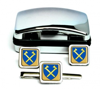 St. Helier (Jersey) Square Cufflink and Tie Clip Set