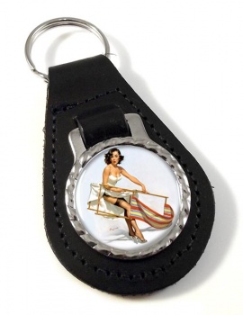 Help Needed Pin-up Girl Leather Key Fob
