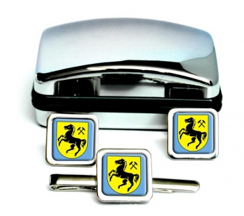 Herne (Germany) Square Cufflink and Tie Clip Set