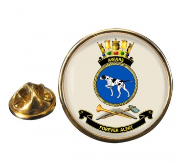 HMAS Aware Round Pin Badge