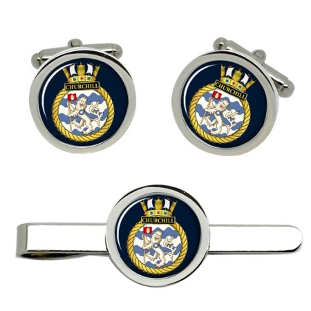 HMS Churchill, Royal Navy Cufflink and Tie Clip Set