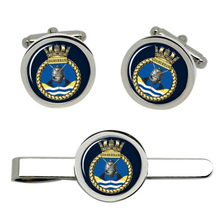 HMSDamerham, Royal Navy Cufflink and Tie Clip Set