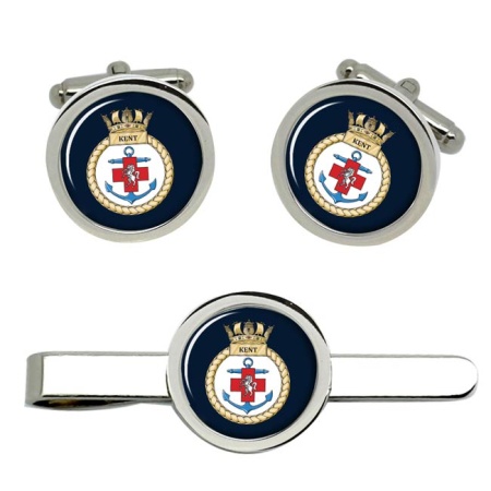 HMS Kent, Royal Navy Cufflink and Tie Clip Set