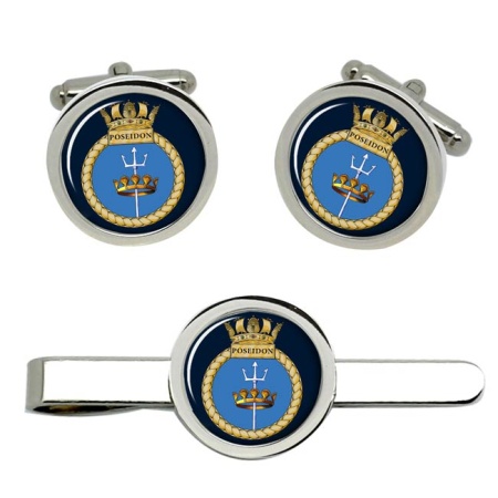 HMS Poseidon, Royal Navy Cufflink and Tie Clip Set