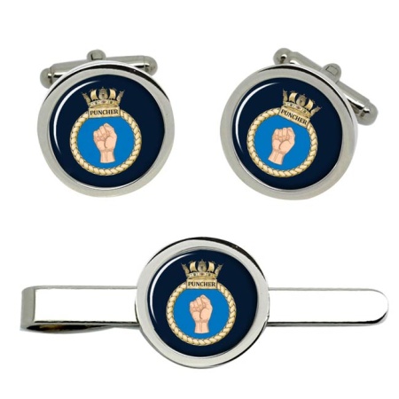 HMS Puncher, Royal Navy Cufflink and Tie Clip Set