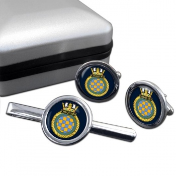 HMS Chequers (Royal Navy) Round Cufflink and Tie Clip Set
