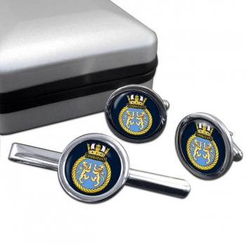 HMS Combatant (Royal Navy) Round Cufflink and Tie Clip Set