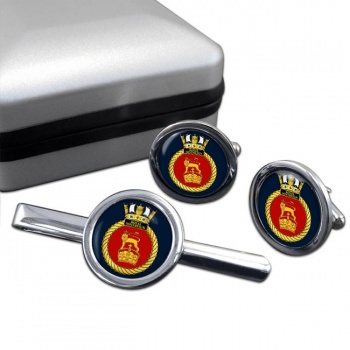 HMS Royal Sovereign (Royal Navy) Round Cufflink and Tie Clip Set