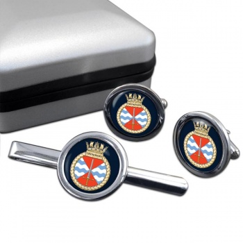 HMS Trenchant (Royal Navy) Round Cufflink and Tie Clip Set
